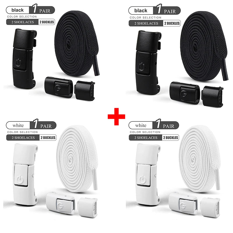 أربطة أحذية بدون رباط مقاس 8 مم، أربطة أحذية بقفل ضاغط بدون رباط، أربطة مرنة للأحذية الرياضية للأطفال والكبار، أربطة أحذية مسطحة واسعة للأحذية