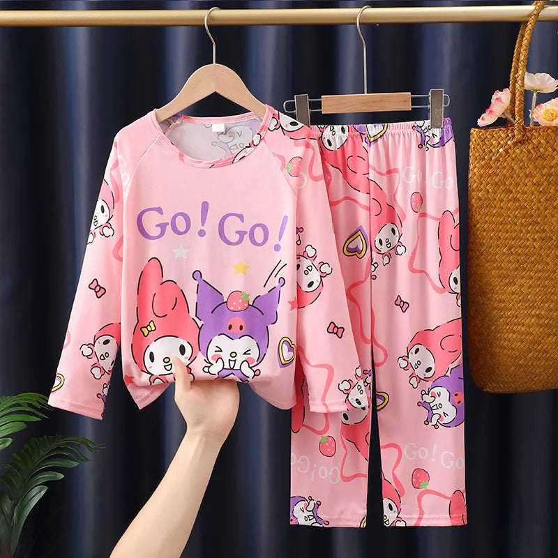 طقم بيجامات أطفال من قطعتين من الرسوم المتحركة بتصميم كرايون شين تشان بأكمام طويلة وبنطلون للبنات الصغار، ملابس نوم فضفاضة ولطيفة