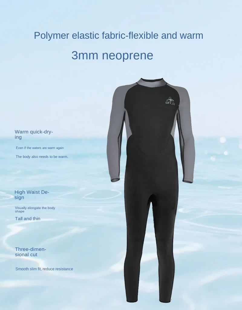بدلات غوص 3 مم للرجال مصنوعة من النيوبرين للغوص وركوب الأمواج والسباحة، بدلات كاملة للماء البارد للحفاظ على الدفء، بسحاب، بدلة غوص كاملة للرياضات المائية