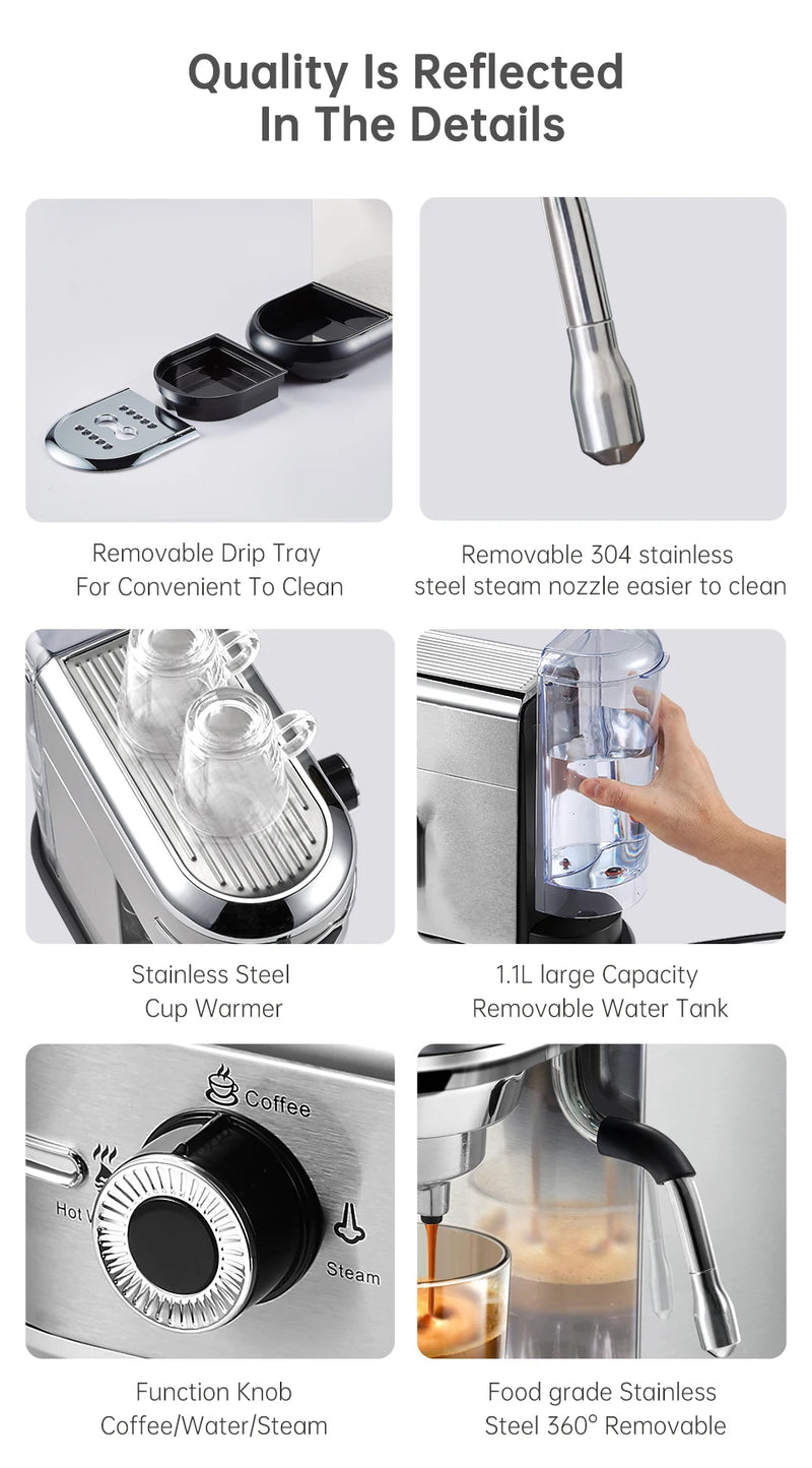 ماكينة صنع قهوة HiBREW Cafetera 20 بار من الفولاذ المقاوم للصدأ شبه أوتوماتيكية فائقة النحافة ESE POD &amp; مسحوق ماكينة صنع قهوة اسبريسو وكابتشينو بالماء الساخن H11