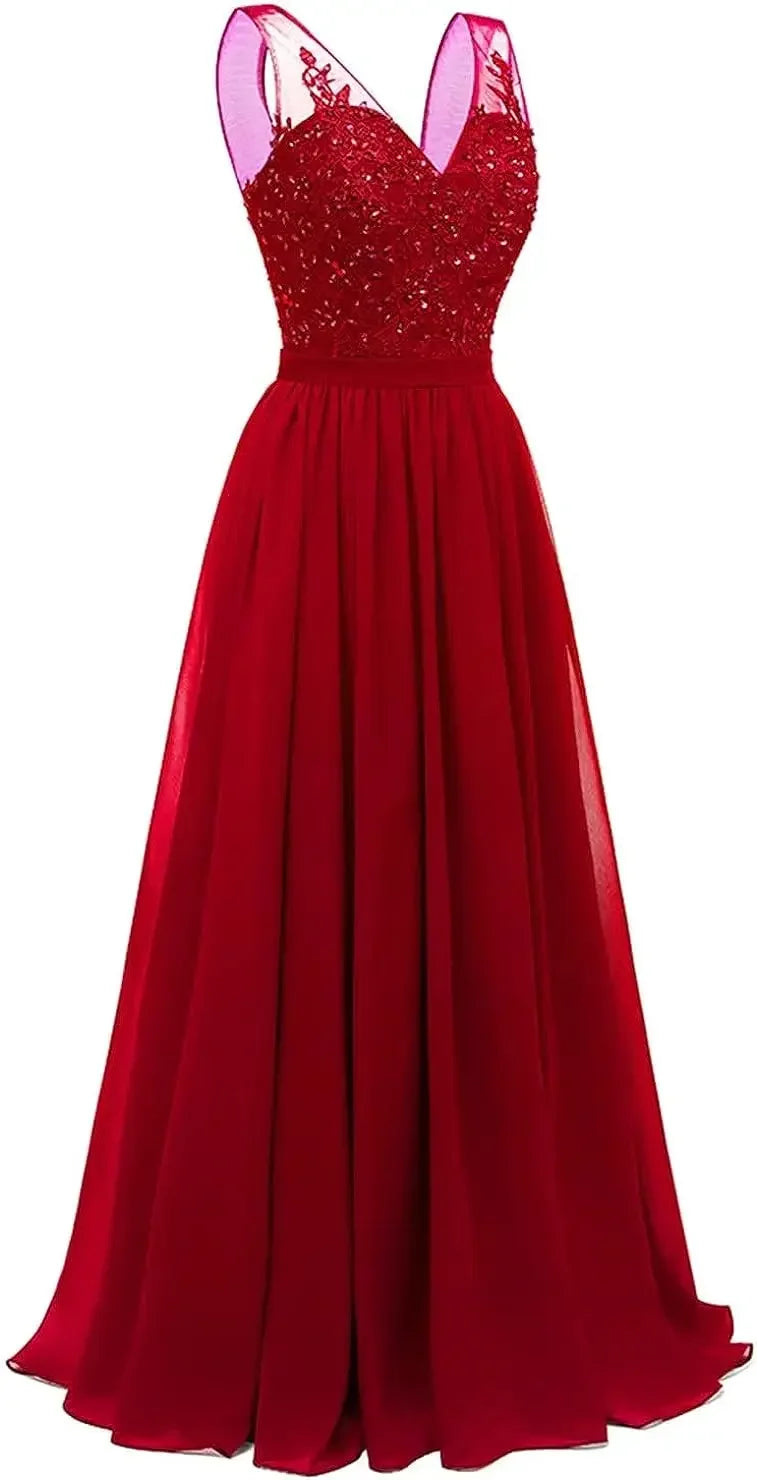 فساتين وصيفات العروس من الشيفون باللون الفيروزي بفتحة على شكل حرف V، طويلة من الدانتيل، مطرزة بالخرز، فساتين سهرة رسمية، توصيل مجاني، ضيف، حفل زفاف