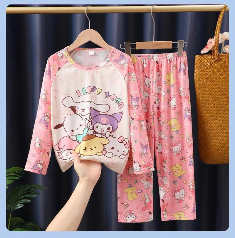 طقم بيجامات أطفال من قطعتين من الرسوم المتحركة بتصميم كرايون شين تشان بأكمام طويلة وبنطلون للبنات الصغار، ملابس نوم فضفاضة ولطيفة