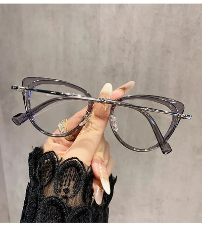 نظارات قصر النظر العصرية ذات التصميم المعدني على شكل عين القطة، غير عاكسة للضوء، متغيرة اللون، مضادة لقصر النظر، 038