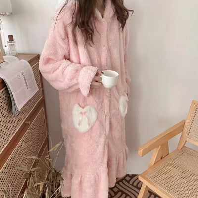 رداء بيجامات شتوي 2025 الأكثر مبيعًا، رداء نوم وردي طويل الأذن، ملابس منزلية مريحة وناعمة، رداء حمام، حفلة بيجامات