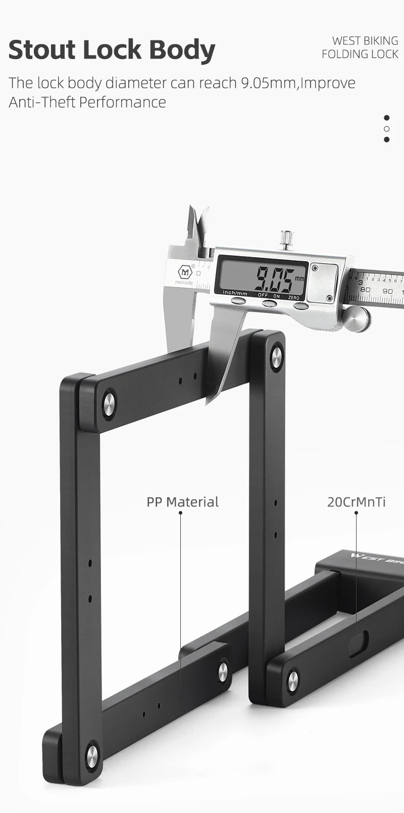 قفل دراجة محمول قابل للطي من ويست بايكينج، قفل أمان متين مضاد للسرقة، قفل دراجة كهربائية، ملحقات دراجات الطرق الجبلية