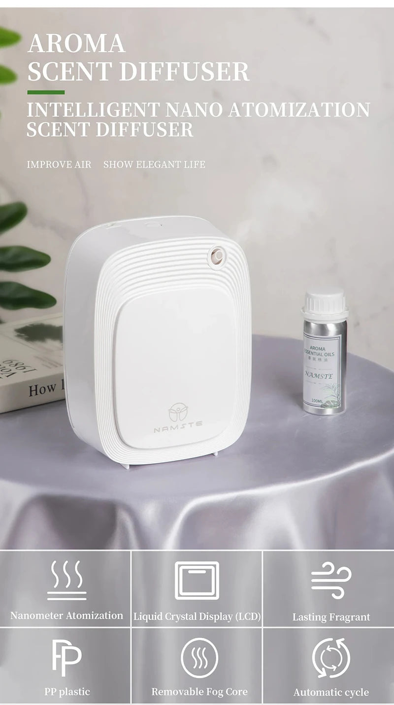 NAMSTE 1000m³ موزع كهربائي للزيوت العطرية، جهاز معطر جو أوتوماتيكي للمنزل، أبيض/أسود