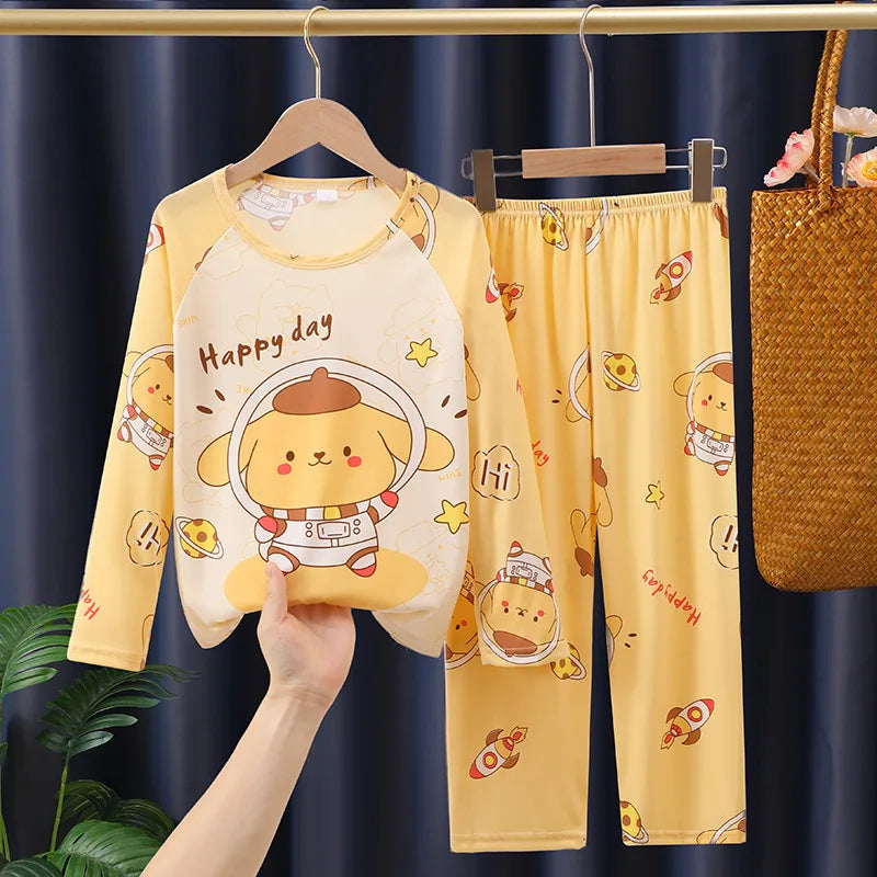 طقم بيجامات أطفال من قطعتين من الرسوم المتحركة بتصميم كرايون شين تشان بأكمام طويلة وبنطلون للبنات الصغار، ملابس نوم فضفاضة ولطيفة