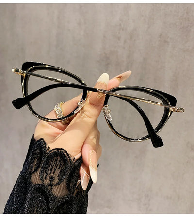 نظارات قصر النظر العصرية ذات التصميم المعدني على شكل عين القطة، غير عاكسة للضوء، متغيرة اللون، مضادة لقصر النظر، 038