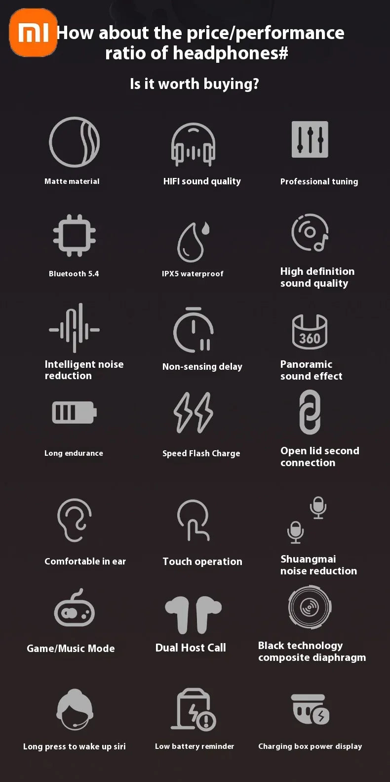 سماعات شاومي ريدمي اللاسلكية بتقنية البلوتوث 5.4 A98، مزودة بتقنية ENC لتقليل الضوضاء، مقاومة للماء، عالية الدقة، مع ميكروفون