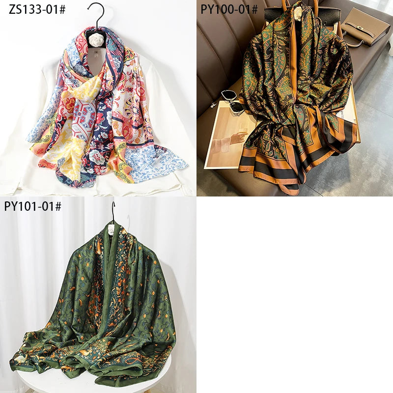 2024 جديد شال حرير ساتان حجاب نسائي شالات مرقعة وشاح رأس نسائي شال أنيق شال ناعم من الباشمينا