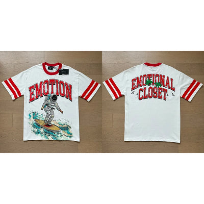 تي شيرت رجالي ونسائي فضفاض كاجوال برقبة دائرية وأكمام قصيرة، مطبوع عليه ملاك من High Street Fashion Hot Drill Streetwear MIXED EMOTION