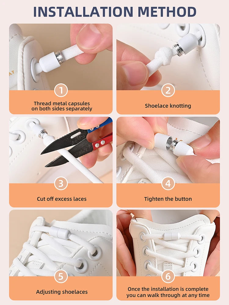 أربطة أحذية مرنة بدون رباط، أربطة أحذية نصف دائرية للأطفال والكبار، أربطة أحذية سريعة الارتداء، أربطة قفل معدنية، أربطة أحذية