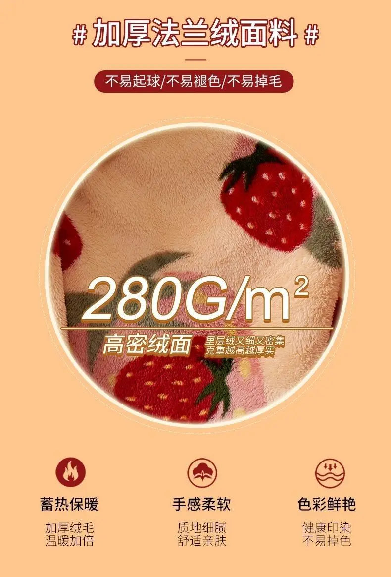 بيجامات شتوية للنساء، رداء طويل بغطاء للرأس برسومات كرتونية على شكل فراولة، ملابس منزلية لطيفة، ملابس نوم كاواي فلانل، رداء حمام دافئ ومريح