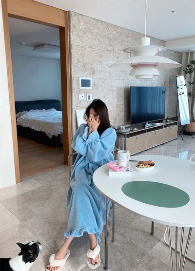 قميص نوم شتوي بأكمام طويلة من الفلانيل للنساء، ملابس نوم فضفاضة سادة، ملابس نوم سميكة ودافئة، ملابس نوم منزلية مريحة