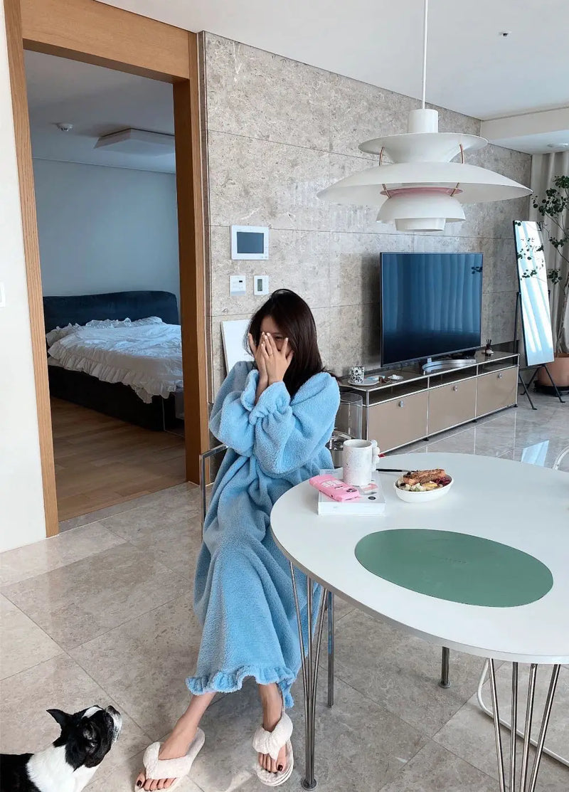 قميص نوم شتوي بأكمام طويلة من الفلانيل للنساء، ملابس نوم فضفاضة سادة، ملابس نوم سميكة ودافئة، ملابس نوم منزلية مريحة