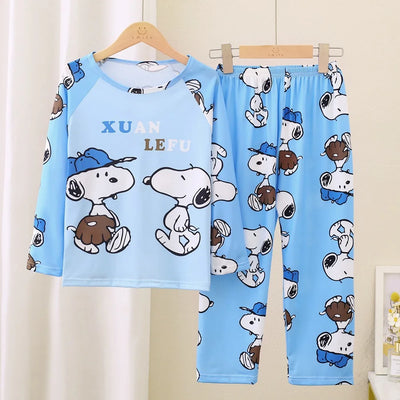 طقم بيجامات أطفال من قطعتين من الرسوم المتحركة بتصميم كرايون شين تشان بأكمام طويلة وبنطلون للبنات الصغار، ملابس نوم فضفاضة ولطيفة