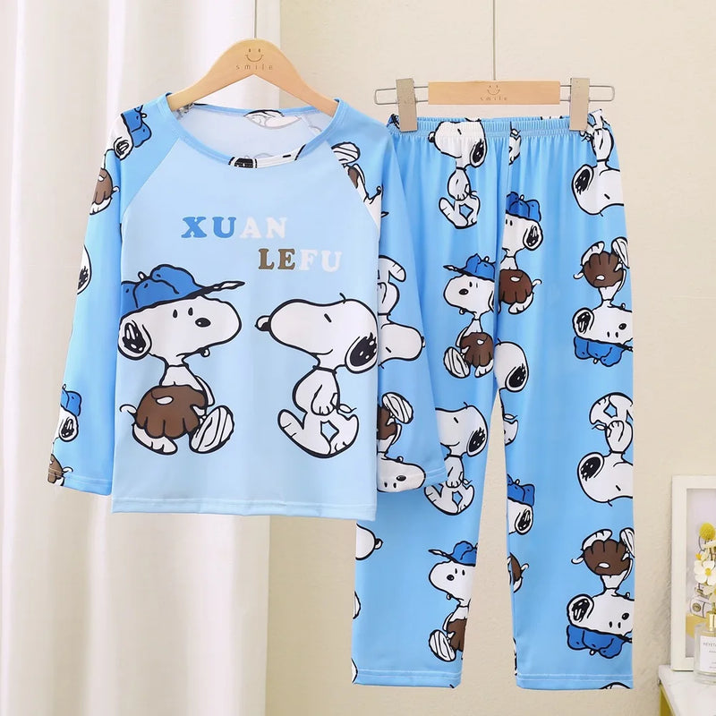 طقم بيجامات أطفال من قطعتين من الرسوم المتحركة بتصميم كرايون شين تشان بأكمام طويلة وبنطلون للبنات الصغار، ملابس نوم فضفاضة ولطيفة