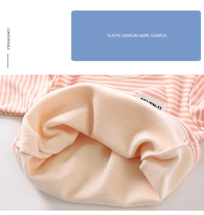 مجموعة ملابس دافئة للأطفال مبطنة بالصوف للأطفال الأولاد والبنات ملابس داخلية مخططة مجموعة ملابس نوم مثالية للمنزل بيجامات الخريف والشتاء