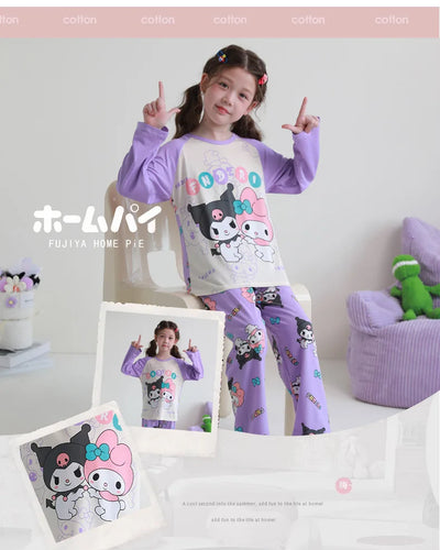 بيجامات أطفال من سانريو كورومي ماي ميلودي كاواي بوشاكو سينامورول قطن خالص بأكمام طويلة طقم ملابس نوم منزلي للأطفال برسومات كرتونية