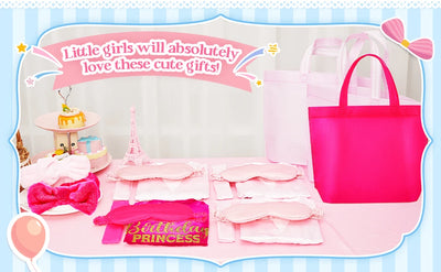 40 قطعة من لوازم حفلات السبا للفتيات، 10 رداء أميرة لحفلات أعياد الميلاد، 10 حقائب حمل، 10 عصابات رأس، 10 أقنعة سبا لأعياد الميلاد