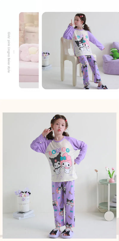 بيجامات أطفال من سانريو كورومي ماي ميلودي كاواي بوشاكو سينامورول قطن خالص بأكمام طويلة طقم ملابس نوم منزلي للأطفال برسومات كرتونية