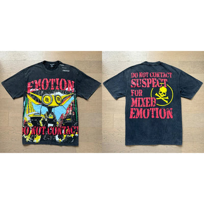 تي شيرت رجالي ونسائي فضفاض كاجوال برقبة دائرية وأكمام قصيرة، مطبوع عليه ملاك من High Street Fashion Hot Drill Streetwear MIXED EMOTION