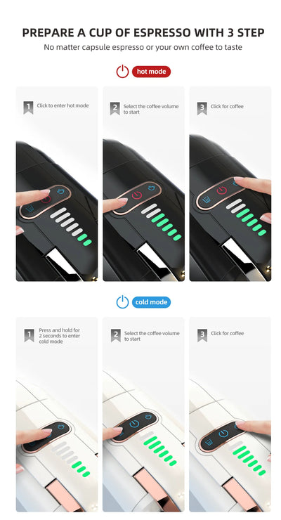آلة صنع القهوة متعددة الكبسولات من HiBREW 5 في 1، ساخنة/باردة، كابتشينو DG، كبسولات صغيرة، قهوة مطحونة، كافتيريا، 20 بار، H2B