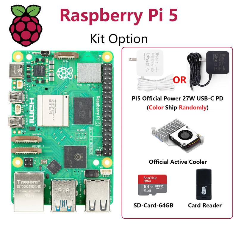 جهاز Raspberry Pi 5 الرسمي بسعة 16 جيجابايت و8 جيجابايت و2 جيجابايت و4 جيجابايت وجهاز كمبيوتر محمول صغير ومعالج BCM2712 ولوحة تطوير Raspberry Pi Bluebooth 5.0