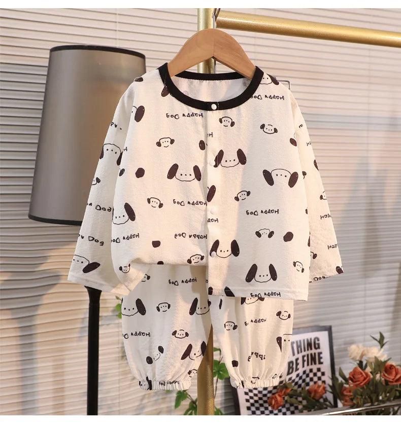 ملابس نوم جديدة للأطفال برسومات كرتونية لطيفة، قطعتين، بيجامات منزلية رقيقة للربيع والصيف للأولاد والبنات، ملابس مكيفة