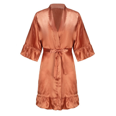 رداء زفاف العروس ووصيفة العروس للنساء هدايا حفلات الزفاف فستان الفريق ثوب حرير ساتان ملابس نوم كيمونو مع كشكشة حرف أبيض