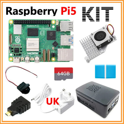 Raspberry Pi 5 16GB /8GB/4GB/2GB RAM Option Pi5 8GB KIt PD Power Supply / RTC / 64GB Card / Heatsink Fan / Card Reader