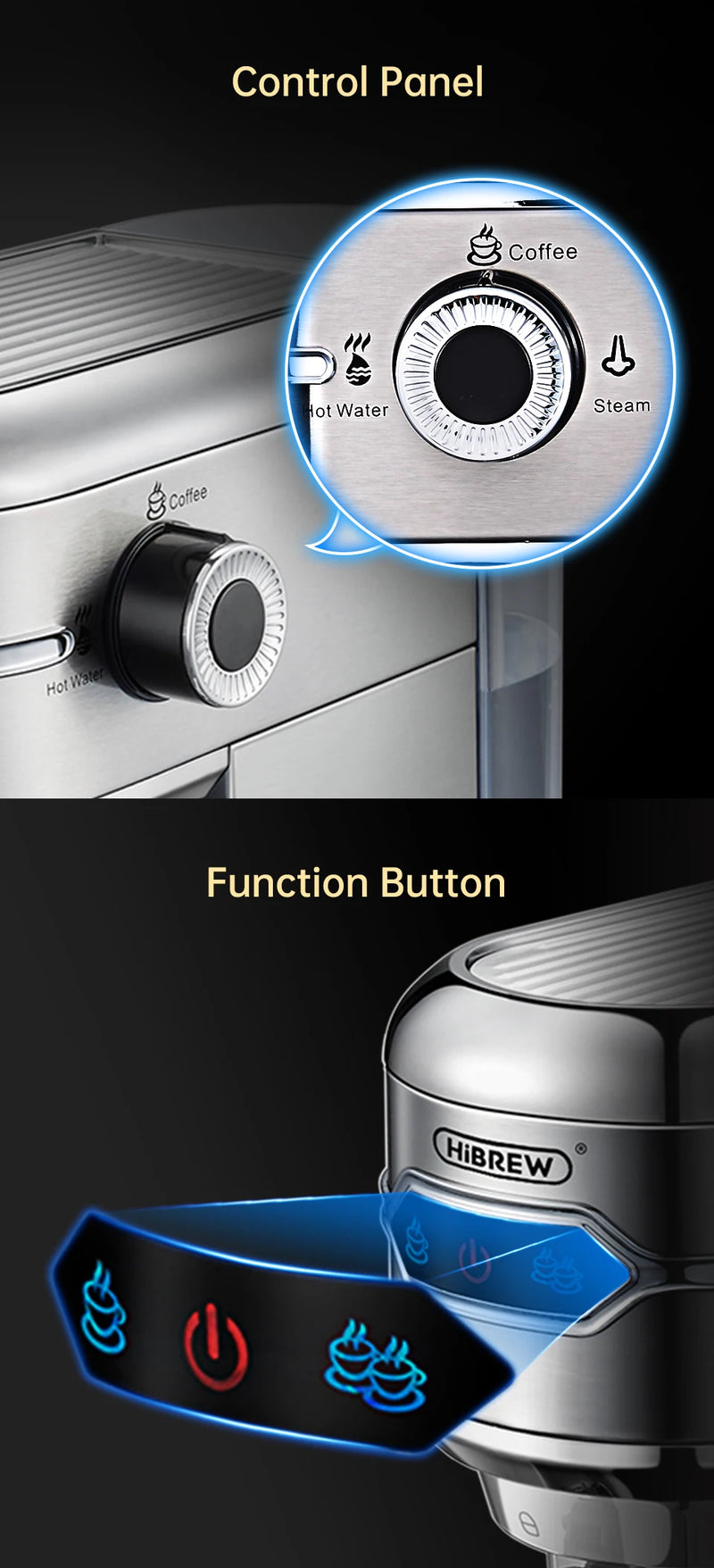 ماكينة صنع قهوة HiBREW Cafetera 20 بار من الفولاذ المقاوم للصدأ شبه أوتوماتيكية فائقة النحافة ESE POD &amp; مسحوق ماكينة صنع قهوة اسبريسو وكابتشينو بالماء الساخن H11