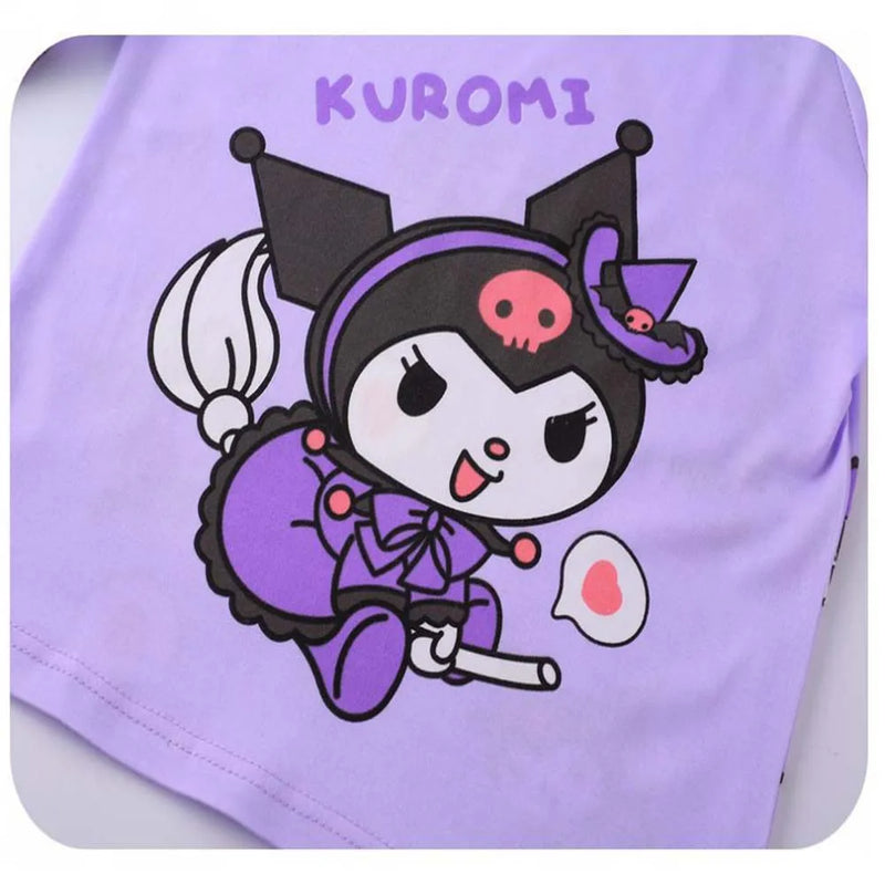 طقم بيجامات سانريو للبنات، ملابس نوم للأطفال، بيجامات بأكمام طويلة، ملابس نوم للأطفال، ناعمة ومريحة