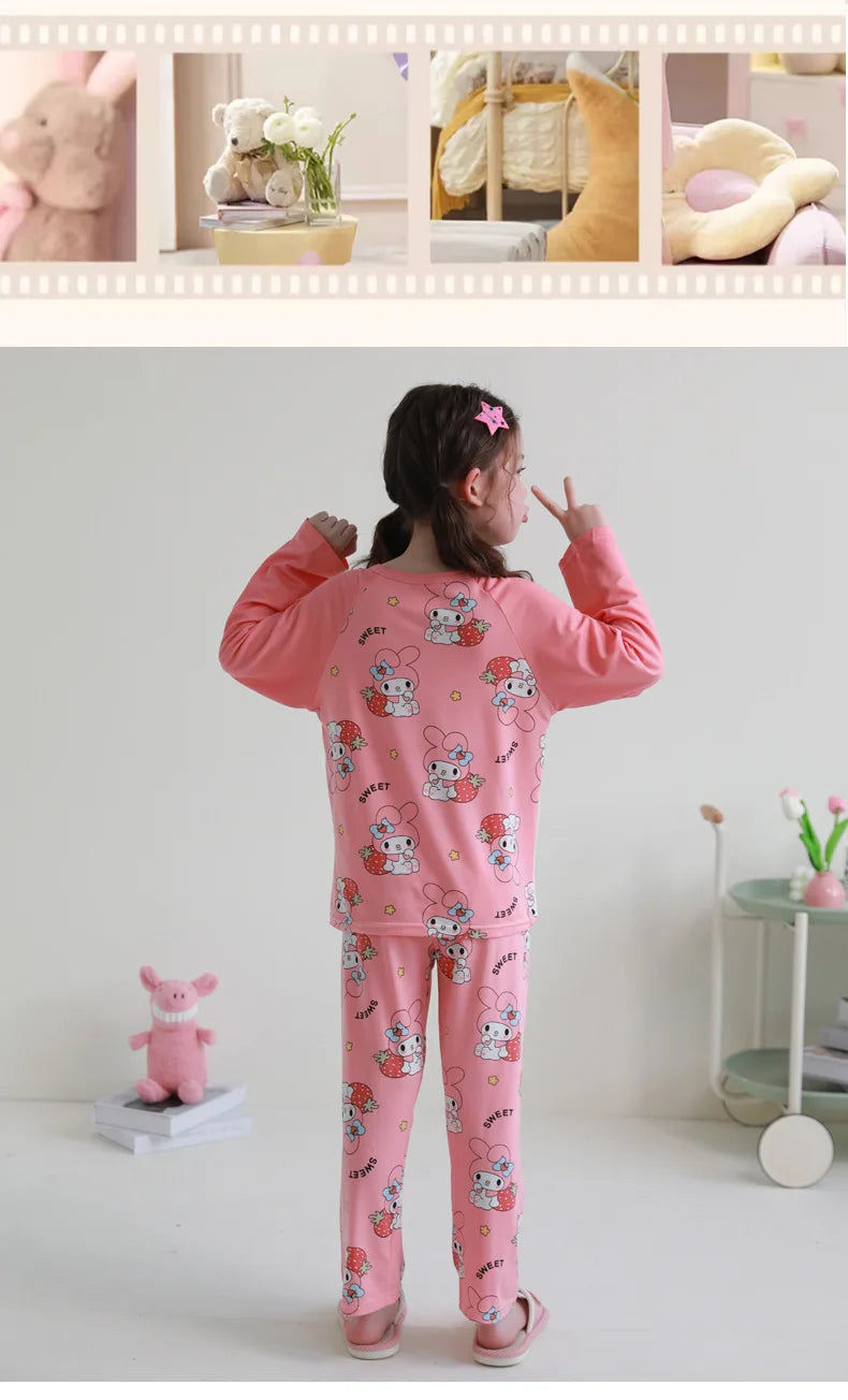بيجامات أطفال من سانريو كورومي ماي ميلودي كاواي بوشاكو سينامورول قطن خالص بأكمام طويلة طقم ملابس نوم منزلي للأطفال برسومات كرتونية