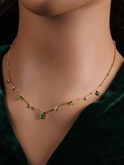 Cute Minimalist Green Zirconia Pendant Necklace Plated with