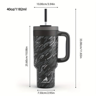 40oz Insulated Stainless Steel Tumbler with Dual Handles - Leakproof, PVC-Free, Perfect for Sports & Home Use