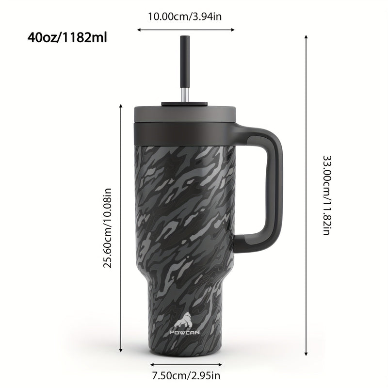 40oz Insulated Stainless Steel Tumbler with Dual Handles - Leakproof, PVC-Free, Perfect for Sports & Home Use