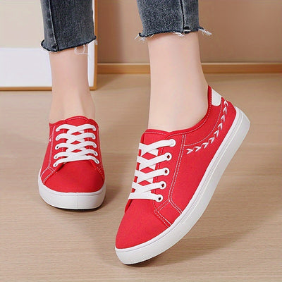 Women's Simple Canvas Shoes, Casual Lace Up Outdoor Shoes, Comfortable Low Top Sneakers
