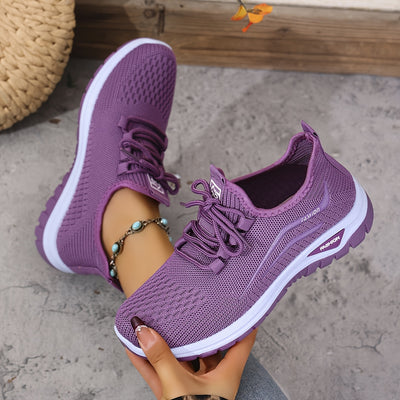 Spring and Summer Women's Casual Sports Shoes, Breathable Mesh Sneakers, Lightweight Anti-Slip Running Shoes with Fashionable Lace-Up Design, Durable PU Sole for Outdoor Jogging and Walking