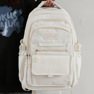 Elegant White Japanese-Style Backpack for High School and College Students - Large Capacity, Lightweight, Adjustable Strap, Zipper Closure, Casual Style, Hand Washable, Casual Backpack | Minimalist Backpack | Lightweight Back