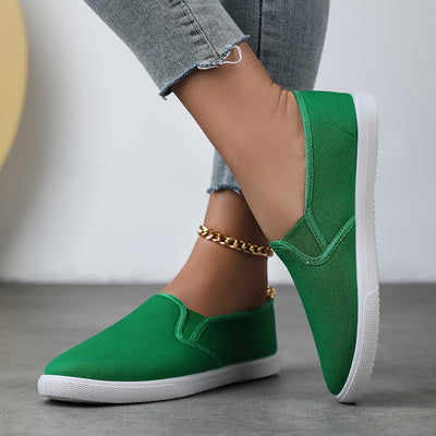 Women's Simple Solid Color Canvas Shoes, Casuals Slip On Outdoor Shoes, Lightweight Low Top Shoes