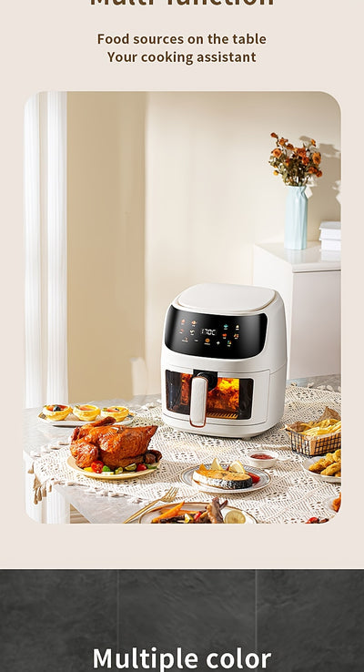 6L Large Capacity Air Fryer with Transparent Viewing Window, Smart Touch Panel, Adjustable Timer & Temperature Control, High Borosilicate Glass Liner, British Specification Plug, Safe for Use at Home or Restaurants, Air Fryer