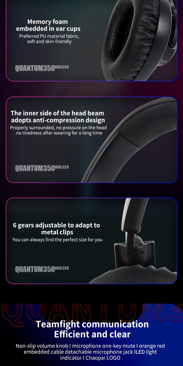 سماعة ألعاب لاسلكية JBL Quantum 350 - عمر بطارية يصل إلى 22 ساعة، عزل للضوضاء، ميكروفون قابل للفصل، وسادات أذن مريحة، شحن USB-C، مثالية لألعاب الكمبيوتر وأجهزة الألعاب، سماعة ألعاب | سماعة ألعاب مريحة | عزل للضوضاء