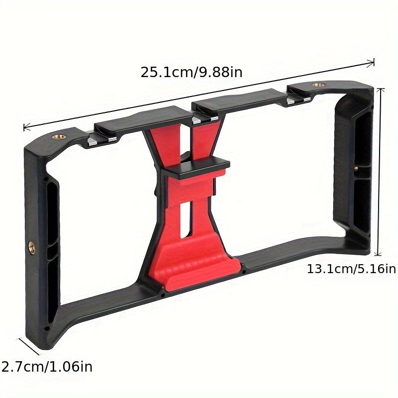 1pc Handheld Phone Stabilizer with Rotating Gimbal, Smartphone Micro Stand and Fill Light for Live Streaming/Photography Recording. Features Three Cold Shoe Mounts & Multiple 1/&