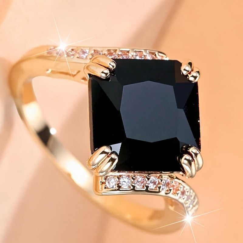 Luxury and Fashionable Black Synthetic Zirconia Ring for Women with Personality, Suitable for Banquets and Wedding Season