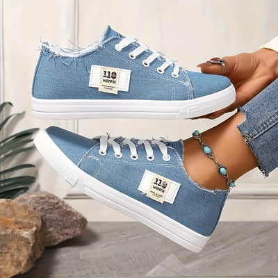 Women's Simple Flat Canvas Shoes, Casual Lace Up Outdoor Shoes, Comfortable Low Top Sneakers