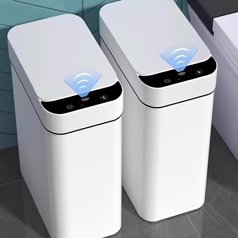 White Kitchen Bathroom Trash Can 11L with Lid, Touchless Automatic Motion Sensor 1pc & 2pcs Small Trash Can, Smart Electric Slim Trash Can, Suitable for Bedroom or Office, Smart Touchless Motion Sensor Trash Can with Lid, Ele