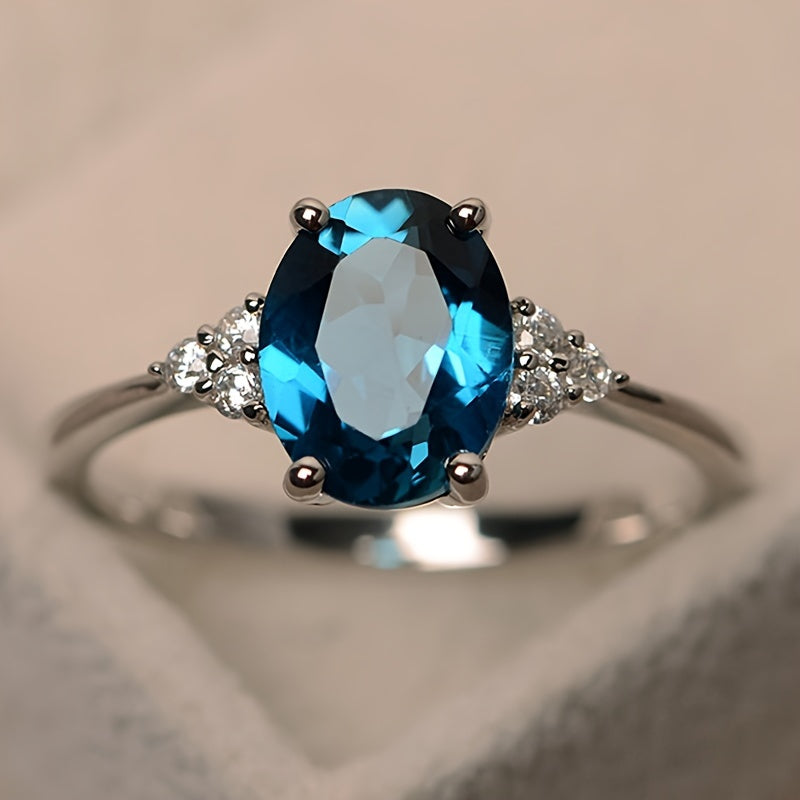 1 exquisite Silvery-blue cubic ring - a symbol of eternal love, an elegant party jewelry piece, perfect birthday gift for girls