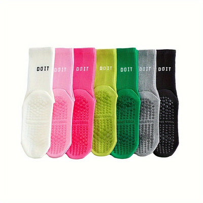3/7 Pairs Anti-slip Letter Graphic Socks, Sports & Breathable Fitness Yoga Pilates Mid Tube Socks, Women's Stockings & Hosiery