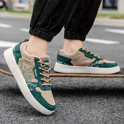 Women's Trendy Printed Sneakers, Casual Lace Up Outdoor Shoes, Comfortable Low Top Skate Shoes